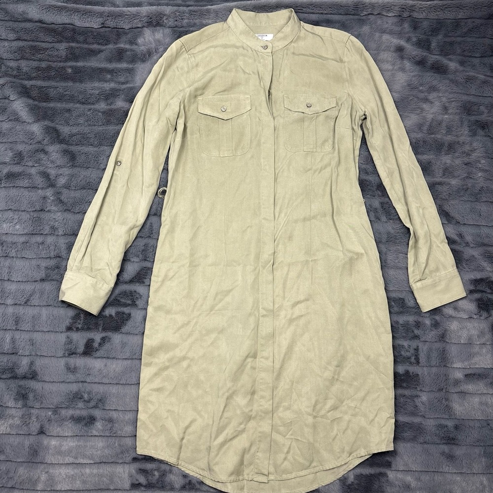 UNTUCKit Olivia Shirt Dress Womens 0 Green Lyocell Utility Roll Tab Sleeve 40509